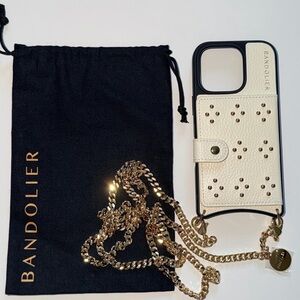 Bandolier Cream and Black Studded Crossbody Phone Case for iPhone 16 pro